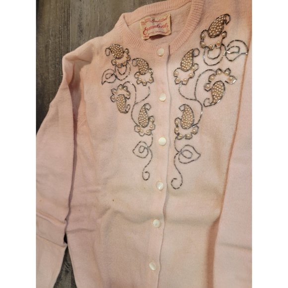 Lambs wool emmaline knitted Vintage pink button up floral pattern sweater sports - Picture 2 of 8